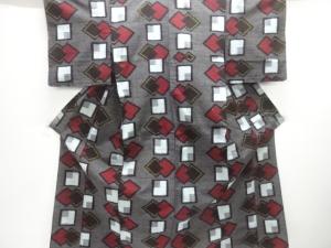 アンティーク　木綿本場久留米絣　幾何学模様単衣着物